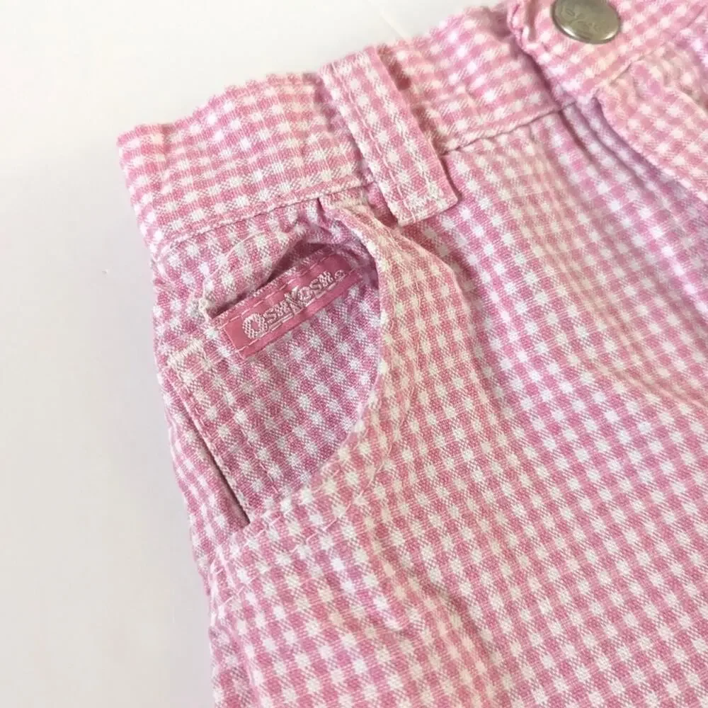 Vtg Oshkosh Shorts Girls Sz 18-24m Pink Gingham Denim 90s
